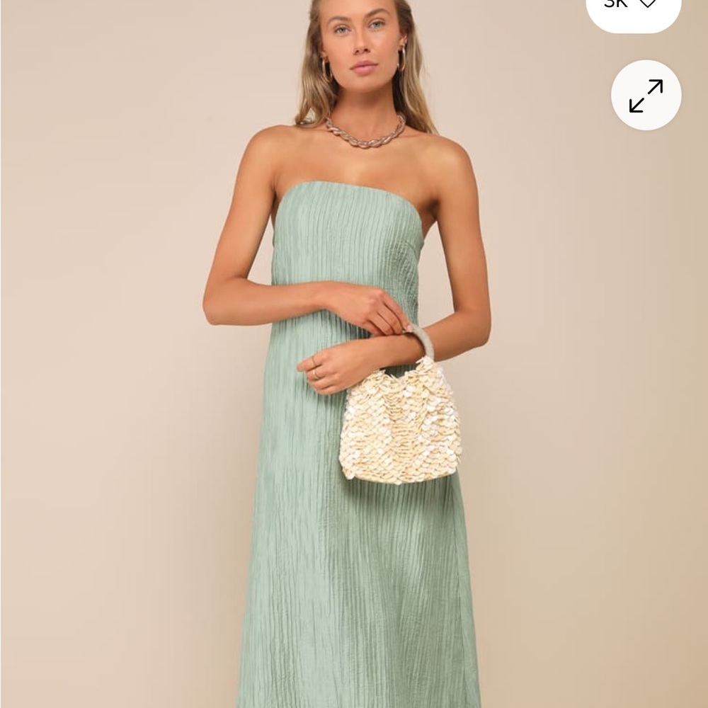 Lulu's Radiant Season Sage Green Plisse Cutout Strapless Maxi Dress